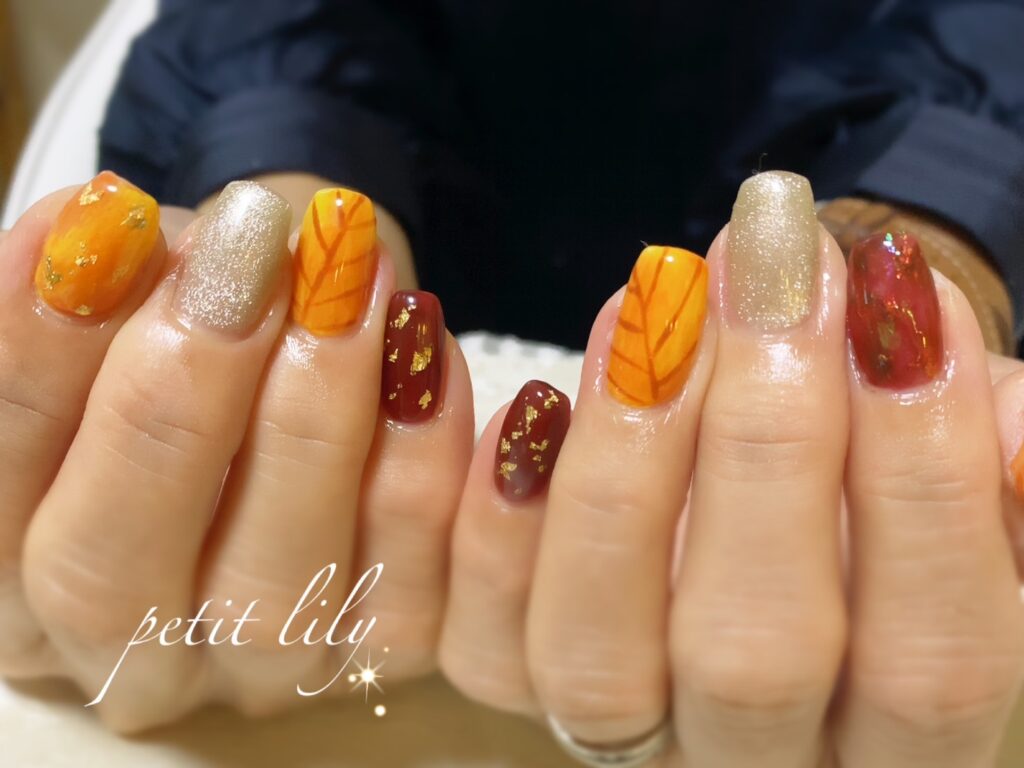 秋ネイル　紅葉